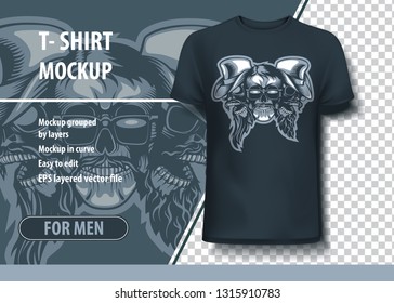 Three skulls Bearded band. T-Shirt template