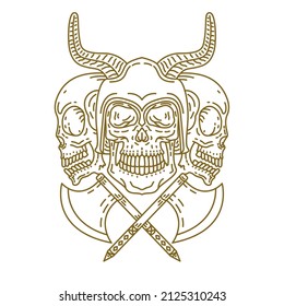 three skulls with monoline art