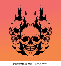 three skulls on fire illustration