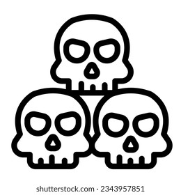 Three skulls, pyramid of skulls, halloween line icon, halloween concept, horror night vector sign on white background, outline style icon mobile concept web design. Vector graphics.