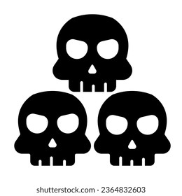 Three skulls, pyramid of skulls, halloween solid icon, halloween concept, horror night vector sign on white background, glyph style icon for mobile concept and web design. Vector graphics