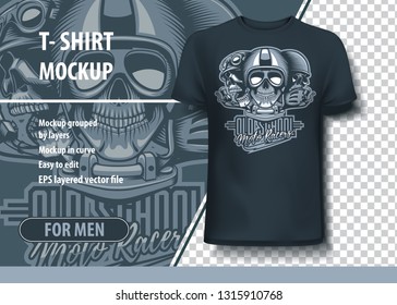 Three skulls riders in helmets with Old School Moto Racers inscription. T-Shirt template
