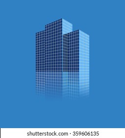 Three skyscrapers on a blue background.