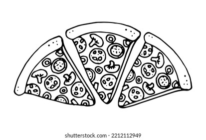 Ilustración de comida rápida para pizzas de tres segmentos