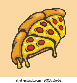Three sliced cheese pizza cartoon illustration style with color and shadow detail vector