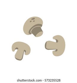 Three Sliced Mushrooms Primitive Cartoon Icon, Part Of Pizza Cafe Series Of Clipart Illustrations