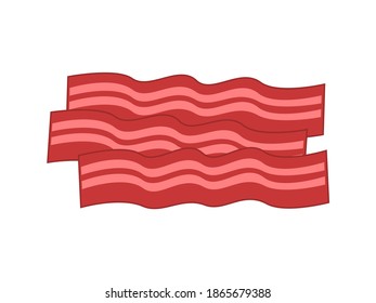 Three slices of bacon isolated on white. Food vector illustration.
