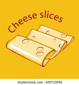 Three slices of cheese on a yellow background, vector illustration