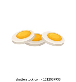 Three slices of hard boiled egg. Organic and healthy food. Culinary theme. Flat vector element for menu or recipe book