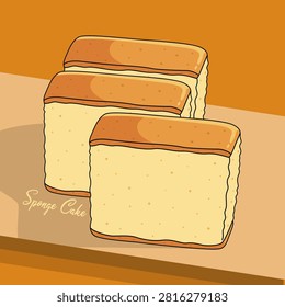 Three slices of soft, fluffy, golden-brown sponge cake. This cake is also often referred to as Castella or Taiwanese sponge cake. National Sponge Cake Day, August 23th.