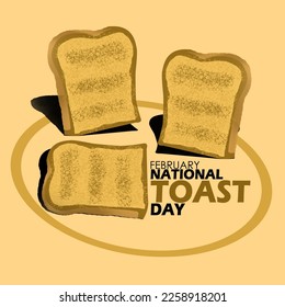 Three slices of toast with bold text and frames on a light brown background to celebrate National Toast Day on February 23