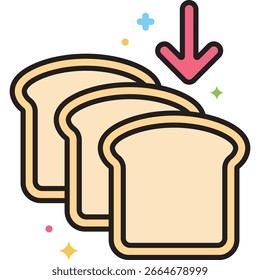 Three Slices of Toasted Bread with a Descending Arrow