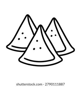 Three slices of watermelon fruit vector outline illustration with watermelon triangular vegetarian refreshing