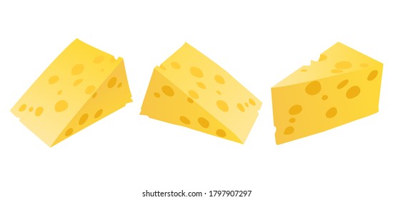 three slices of yellow cheese isolated on white background
