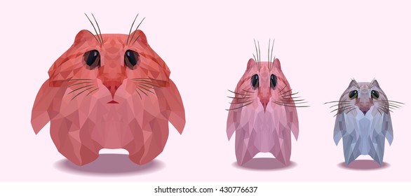Three small animals of red, violet and blue color are drawn by standing.