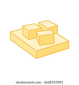 Three small butter chunks placed on a rectangular butter slab.