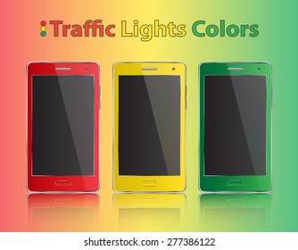 Three of the smartphone in the colors of a traffic light.