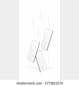 tres smartphones caer desde encima del vector de color claro blanco