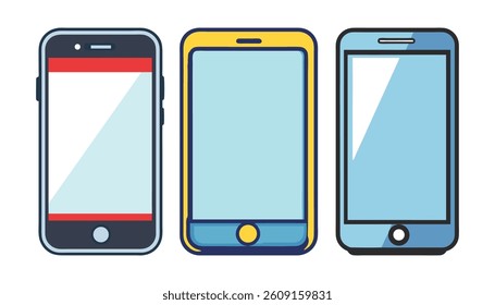 Three Smartphone Models Mobile Phone Icons App Design Cell Phone Illustrations