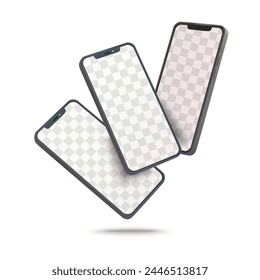 Three smartphones mockup on white background vector