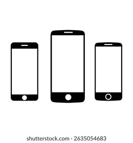 Three Smartphones of Varying Sizes Displayed Side by Side.