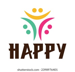 Three smile people, a happy icon, a simple and funny symbol vector.