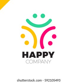 Three Smile People Logo - Happy Community Icon. Simple And Funny Vector Logo Isolated On White Background