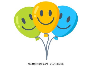 three smiling balloons. holiday decoration. flat vector illustration.