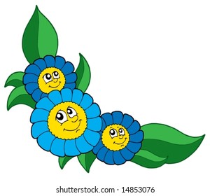 Three smiling blue flowers - vector illustration.