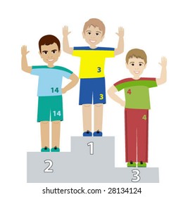 Three smiling boys on the podium