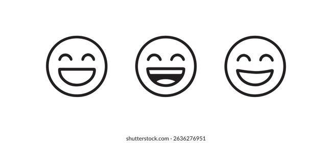 Tres caras sonrientes en una fila con expresiones alegres