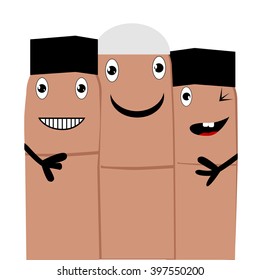 Three Smiling Finger with islamic hat
