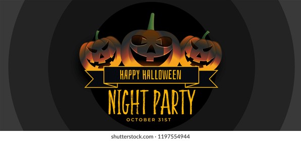 three smiling halloween pumpkin party banner design