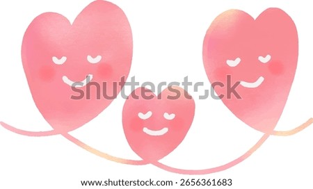 Three smiling pink hearts, love
