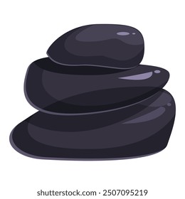 Three smooth black stones balancing on top of each other creating a relaxing spa like atmosphere