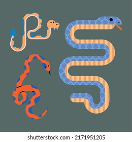 three snakes animals set icons