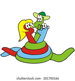 three snakes, humorous vector illustration