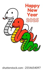 Three snakes, parent and child (New Year's card template)