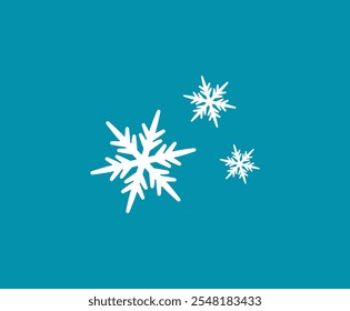 Icono de tres copos de nieve sobre fondo azul . Navidades y temática invernal.