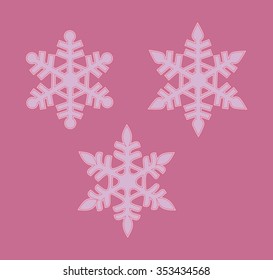 three snowflakes, winter, snow on pink background, vector