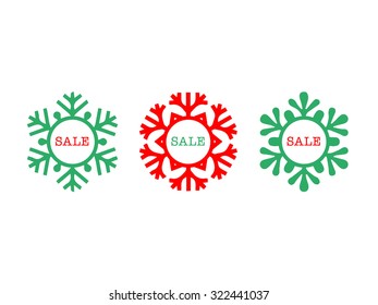 Three snowflakes with the word sale inside for winter sale concept