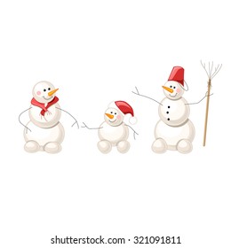 Three Snowmen Isolated On Transparent Background Stock Vector (Royalty