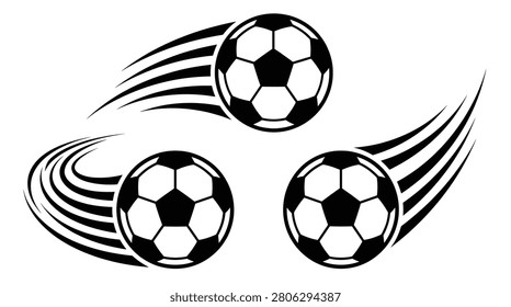three soccer balls in motion with motion trails