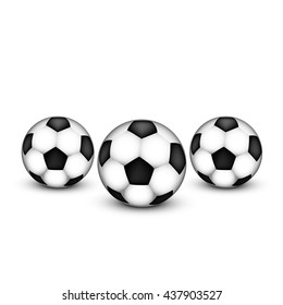 Three soccer balls on a white background. Vector illustration.