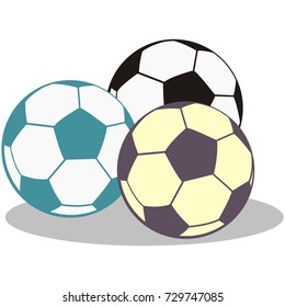 three soccer balls, vector icon