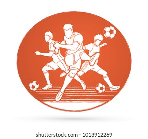 Three Soccer player team composition graphic vector.