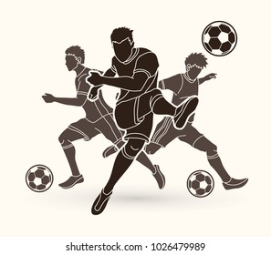 Three Soccer player team composition graphic vector.