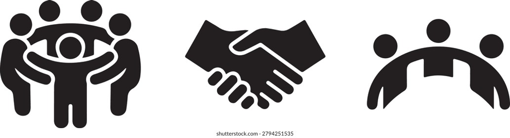 Three Social Unity Handshake Community Icons.