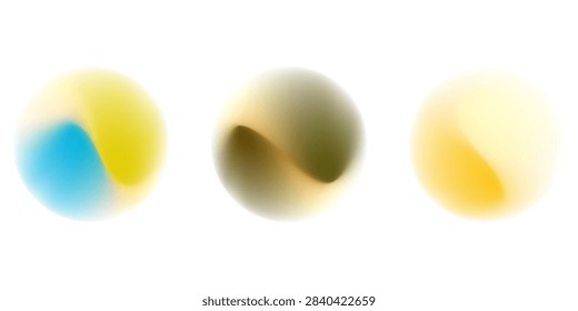 Three soft, blurred gradient spheres in blue, yellow and olive tones create a minimalist, dreamy background. Gentle color blends and smooth round shapes evoke calm, modern design, texture studies, and ambient light.