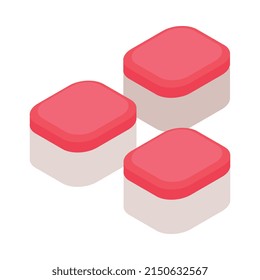 Three soft couches for museum exhibition reception hall interior isometric icon 3d vector illustration